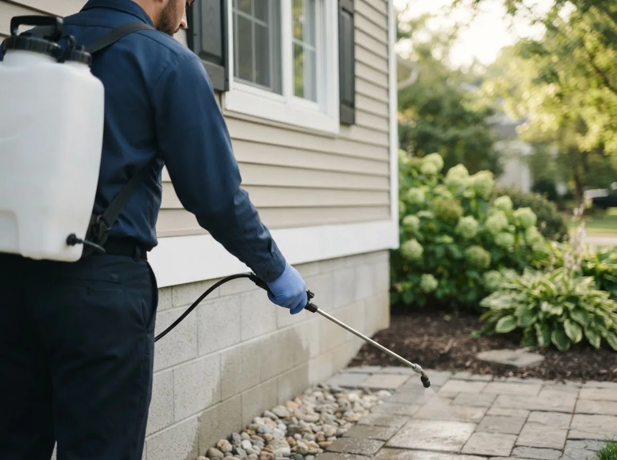 Pest control technician inspecting a home in Hunter, OK